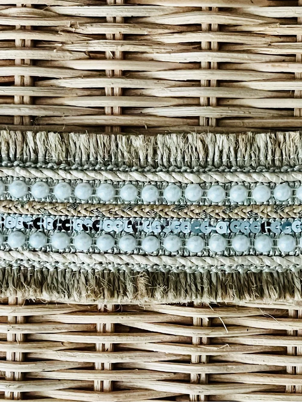 NWT Haute Hippie Style Boho Pearl & Sequin Woven Belt - Size L/G